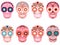 Vector pink sugar skulls with flowers