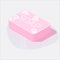 Vector pink wash toilet hand soap bar with bubbles, shine and reflection. Cleanliness and health concept. Isometric 3d icon