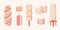 Vector pink and white marshmallow set. Winter sweets, candies icons isolated