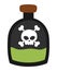 Vector pirate bottle icon. Black glass container illustration. Green poison potion with skull and bones. Marine treasure hunt