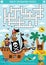Vector pirate crossword puzzle for kids. Simple treasure island quiz with marine landscape for children. Educational activity with