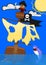 Vector Pirate in Crow\'s Nest Fighting Shark