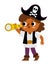 Vector pirate girl icon. Cute female sea captain illustration. Treasure island hunter with black cocked hat and spyglass. Funny