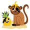 Vector pirate monkey with smiling pineapple. Cute one eye animal and fruit illustration. Treasure island hunter with banana skin.