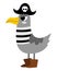 Vector pirate seagull icon. Cute sea bird illustration. Treasure island hunter in stripy shirt and black cocked hat. Funny pirate