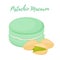 Vector pistachio macaron with meringue cream. Cartoon flat style