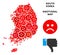Vector Pitiful South Korea Map Mosaic of Sad Smileys