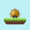 Vector pixel art  8 bit game scene with cartoon armadillo or hedgehog. Pixelart jumping armadillo or hedgehog for game.