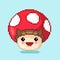 Vector pixel art  8 bit game scene with mushroom. Pixelart jumping mushroom for game.