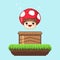 Vector pixel art  8 bit game scene with mushroom. Pixelart jumping mushroom for game.