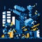 Vector pixel art city background. Pixelated city landscape. Pixelated city illustration. Generative AI