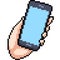 Vector pixel art hand cell phone