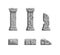 Vector pixel art illustration 8 bit gray ancient column ruins isolated. Old video game style art