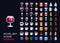 Vector pixel art illustration - hot, cold and alcohol drinks set coffee, tea, vine, whiskey 8 bit icons.