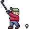 Vector pixel art kid play golf