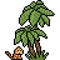 Vector pixel art monkey palm tree