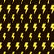 Vector pixel art multicolor endless pattern of abstract yellow thunderbolts. seamless pattern of yellow lightning on black