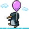 Vector pixel art penguin hold balloon