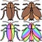 Vector pixel art set cockroach