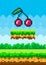 Vector pixel cherries. Pixel art style 8-bit. Illustration of pixel-game berry in natural landscape