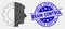 Vector Pixel Head Gear Icon and Scratched Brain Control Stamp Seal