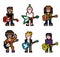 Vector pixel musician characters with guitars