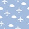 Vector Planes and Clouds Pattern Seamless Background