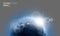 Vector planet Earth with sunrise lens flare in space isolated on transparent background. Blue globe illustration. Sciense