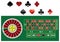 Vector play cards diamonds, clubs, hearts, and spades symbol. Casino roulette table