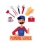 Vector plumber man thumbs up and tools