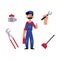 Vector plumber man thumbs up and tools