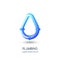 Vector plumbing logo, icon, emblem design template. Blue pipe in water drop shape. Concept for pipelaying repair service