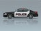 Vector Police car with rooftop flashing lights, a siren and emblems.