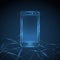Vector polygonal blue shining wireframe smartphone on dark blue background