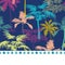 Vector Pompom Border Trim On Dark Blue Colorful Geometric Palm Trees