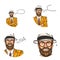 Vector pop art avatar, icon of handsome aged bearded man. Businessman in costume, hat with speech bubble for chat, blog