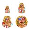 Vector pop art avatar, icon of pin up girl in 3d glasses inside the cinema with popcorn, soda. Logo for chat, blog