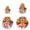 Vector pop art avatar, icon of pin up girl in 3d glasses with popcorn and soda watching 3d movie, film.