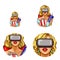 Vector pop art avatar, icon of pin up girl in glasses of virtual reality with popcorn, soda. Cinema, 3d, VR,concept