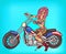 Vector pop art biker girl sitting on a motorcycle