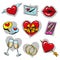 Vector pop art fashionable love badges set