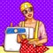 Vector pop art girl with sewing machine