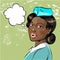 Vector pop art illustration of beautiful african american stewardess