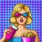 Vector pop art illustration of beautiful lady in 3d glasses