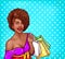 Vector pop art illustration of a black woman holding shopping bags