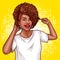 Vector pop art illustration of a black woman touches her hair.