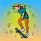 Vector pop art illustration of girl riding skateboard