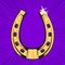 Vector pop art illustration of golden horseshoe. Symbol of luck