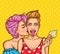 Vector Pop Art illustration of a lesbian couple kissing.