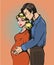 Vector pop art illustration of pregnant woman and her husband